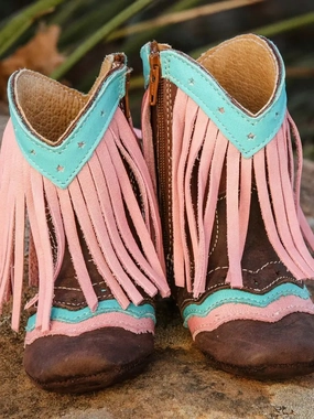 Stylish Fringe Pink Baby Leather Boots - Soft Sole Infant First Steps Footwear Dehner Boots