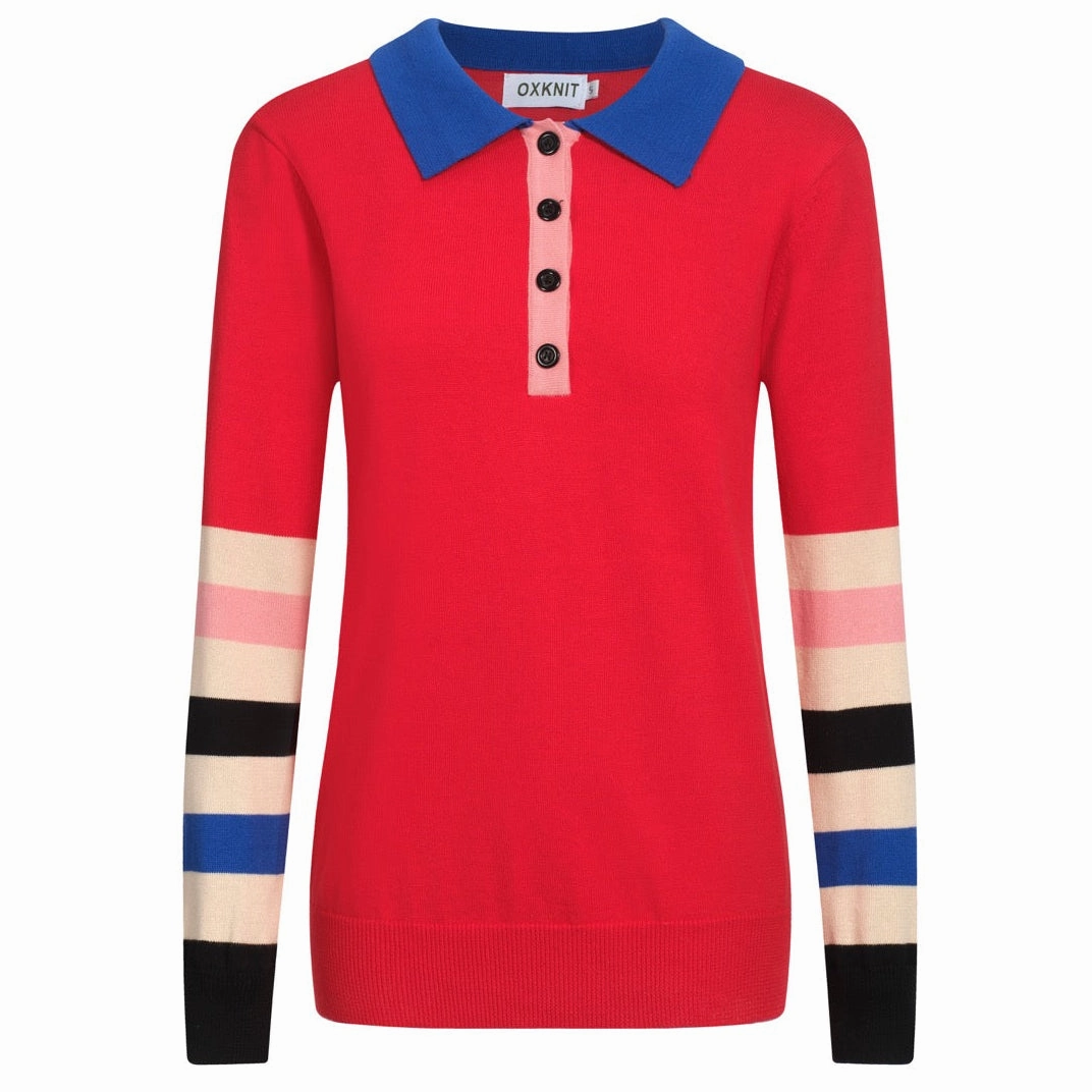 Joie Knitwear Women's red vintage striped polo knitwear