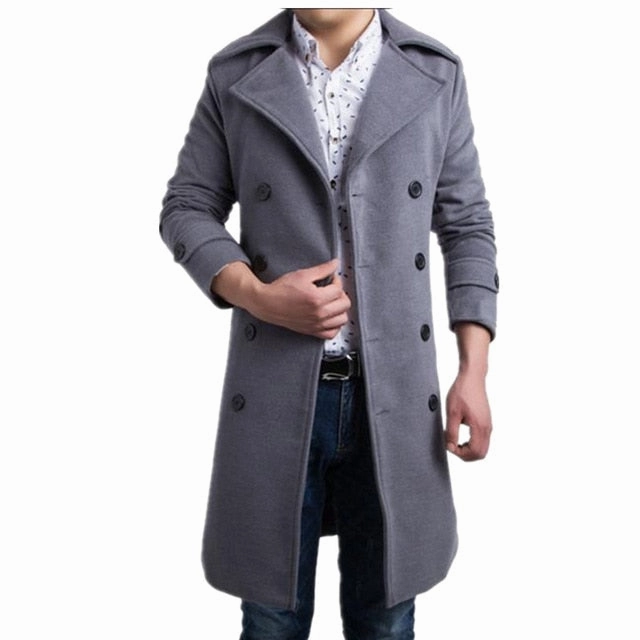 Ebay Coats Mens Trench Coat 2018 New Fashion Designer Men Long Coat Autumn Winter Double-breasted Windproof Slim Trench Coat Men Plus Size
