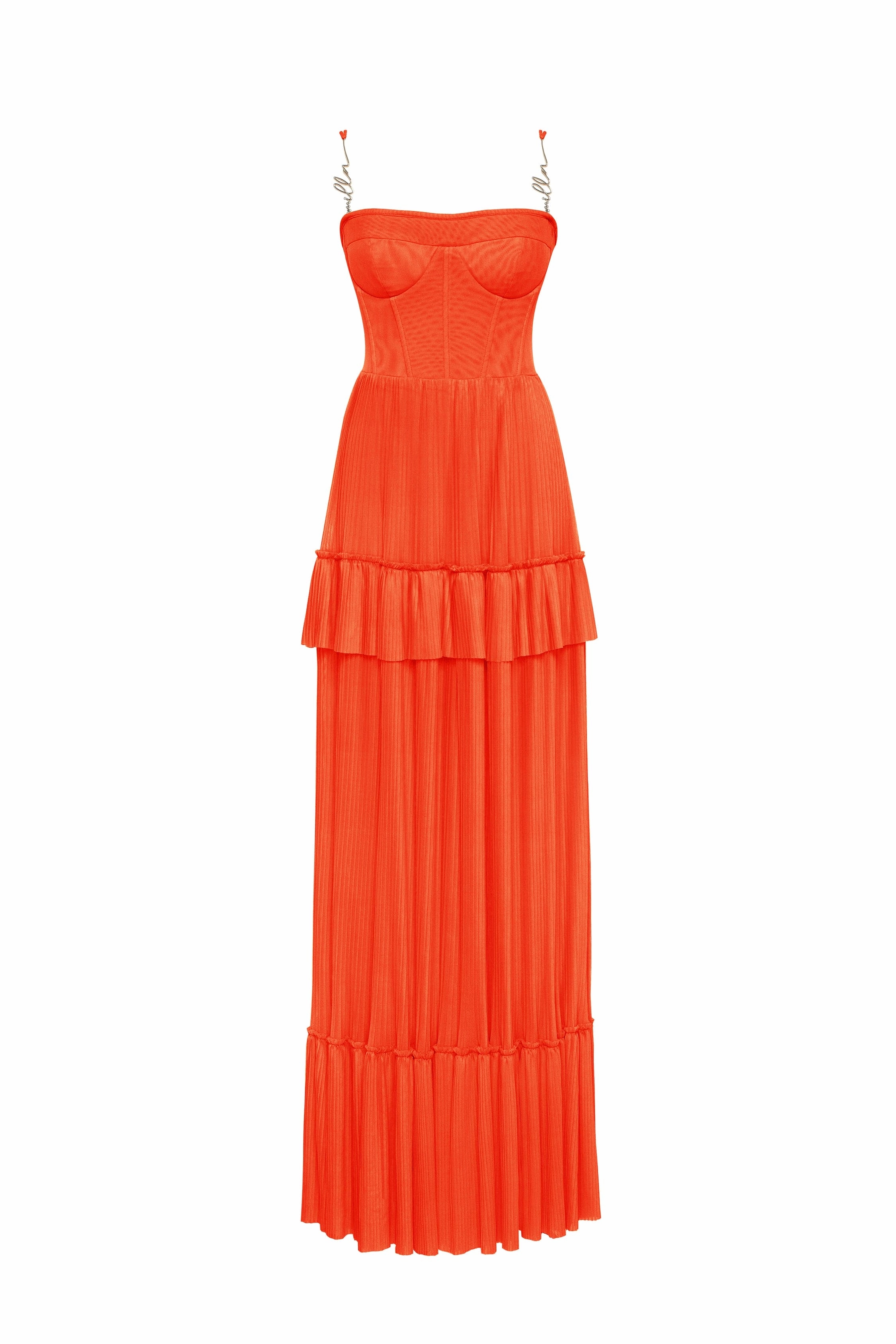 Short Sleeve Formal Dress Coral spaghetti strap pleated maxi dress, Garden of Eden