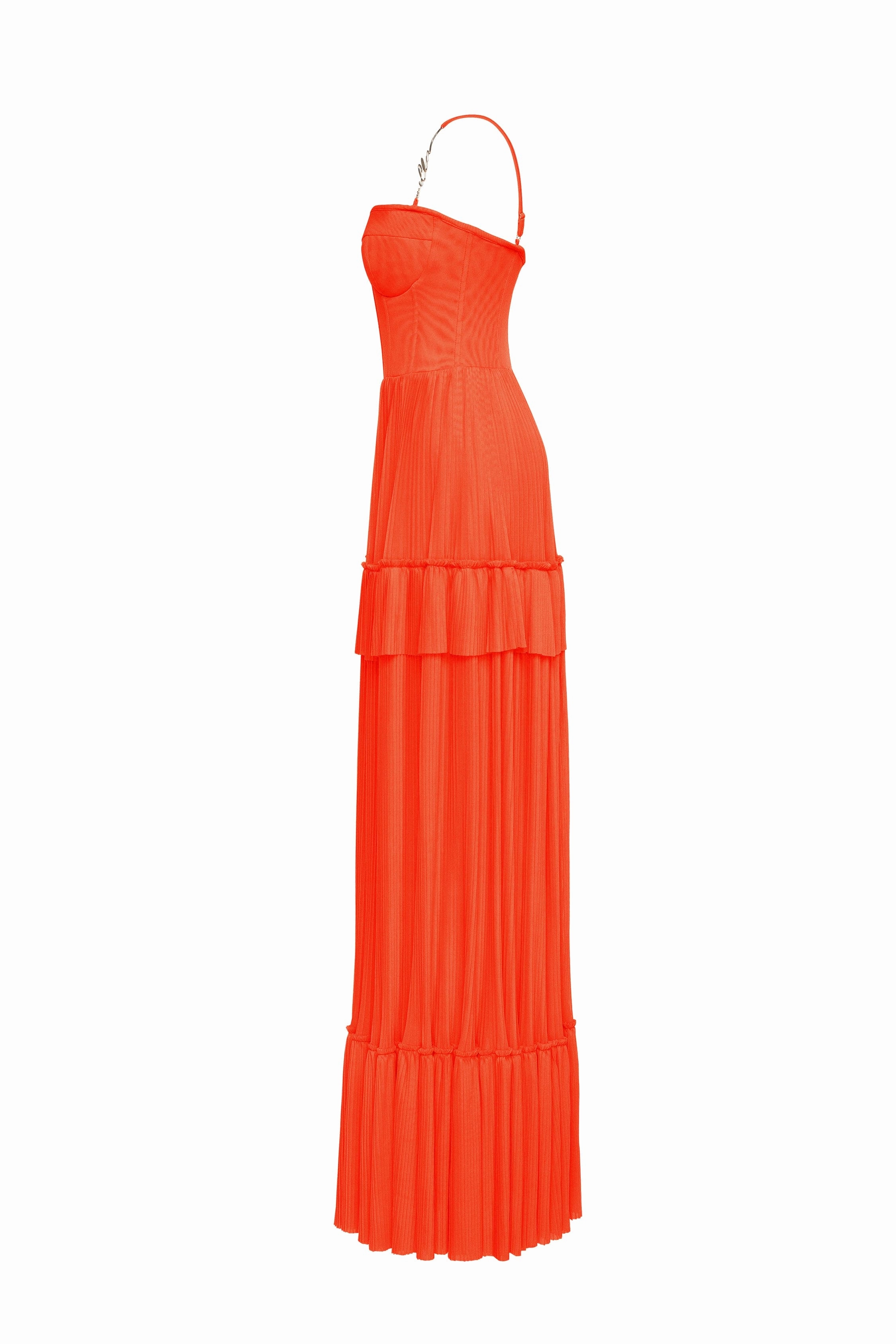 Full Evening Dress White Tie Coral spaghetti strap pleated maxi dress, Garden of Eden