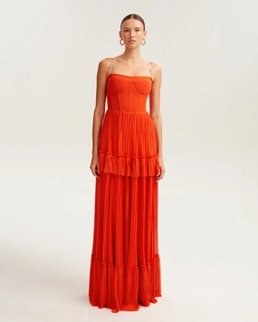 Night Dress Vintage Coral spaghetti strap pleated maxi dress, Garden of Eden