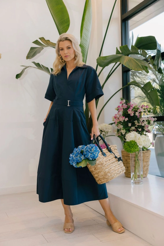 Silky Midi Dress Simkhai - Deanna Belted Midi Dress- Midnight