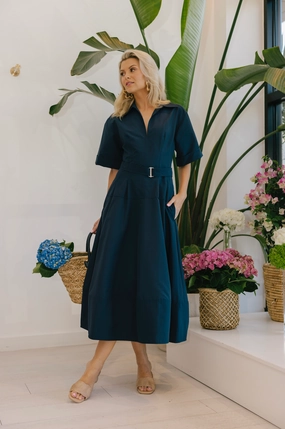 Twisted Front Midi Dress Simkhai - Deanna Belted Midi Dress- Midnight