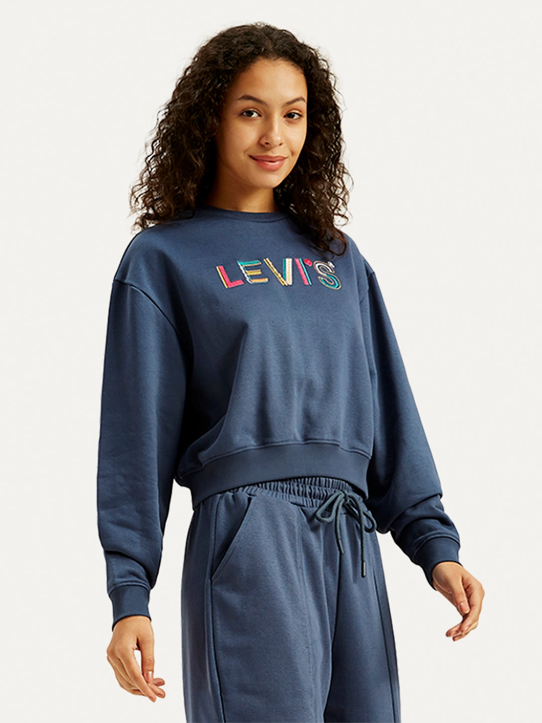 Women's Brand Logo Navy Crew Neck Sweatshirt Sweatshirts To Embroider