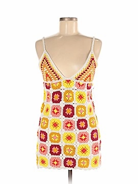 Mini Dress With Neck Tie Granny Square Mini Dress Cami Straps Slits Up Sides White Dark Red Mauve Pink Yellow Burnt Orange And Golden Size Medium