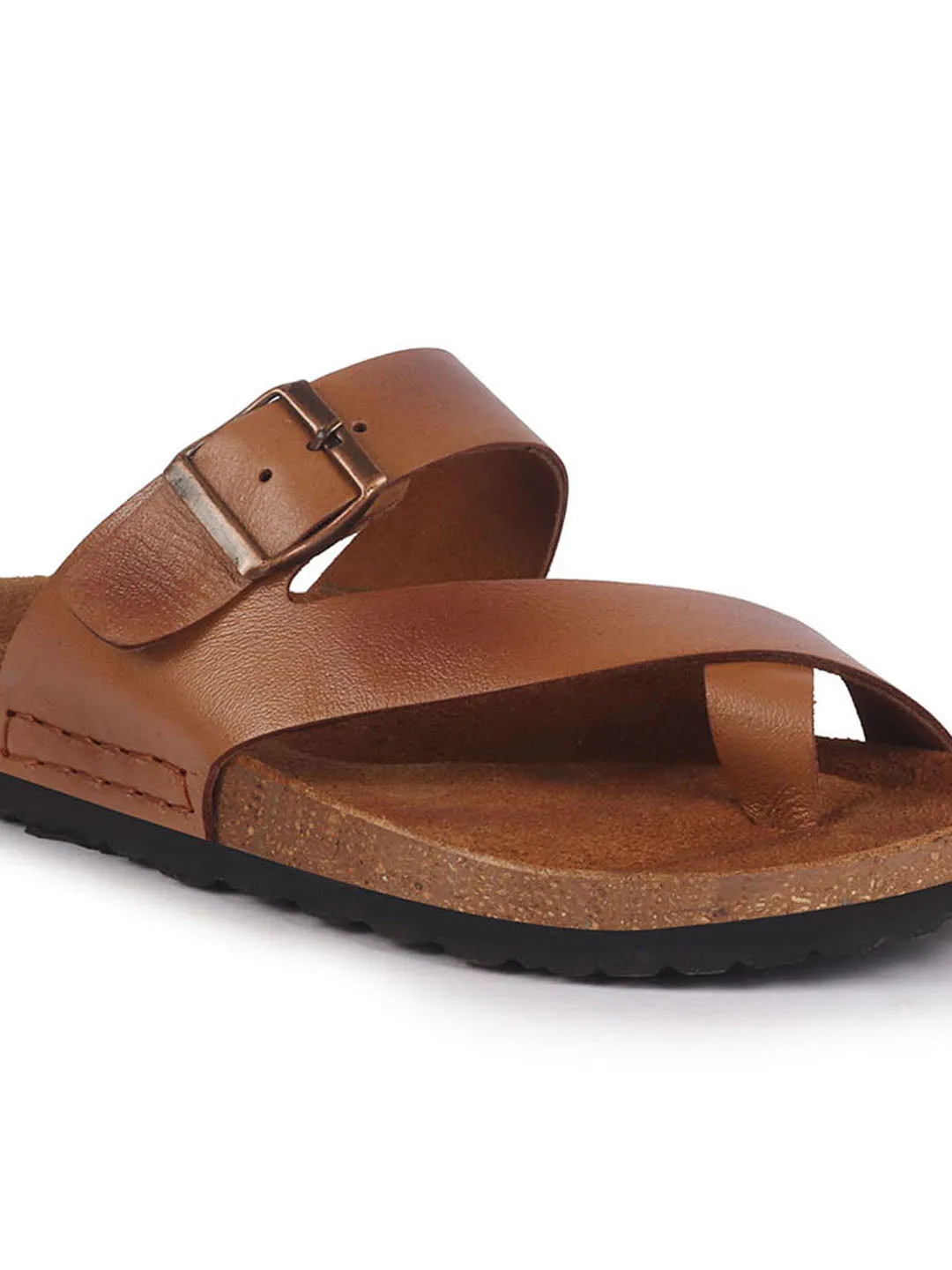 Men Tan Genuine Leather Toe Ring Adjustable Strap Slip On Outdoor Slippers|Cork Latex Suede Footbed|Deep Heel Cup Insole Sandals At Nordstrom