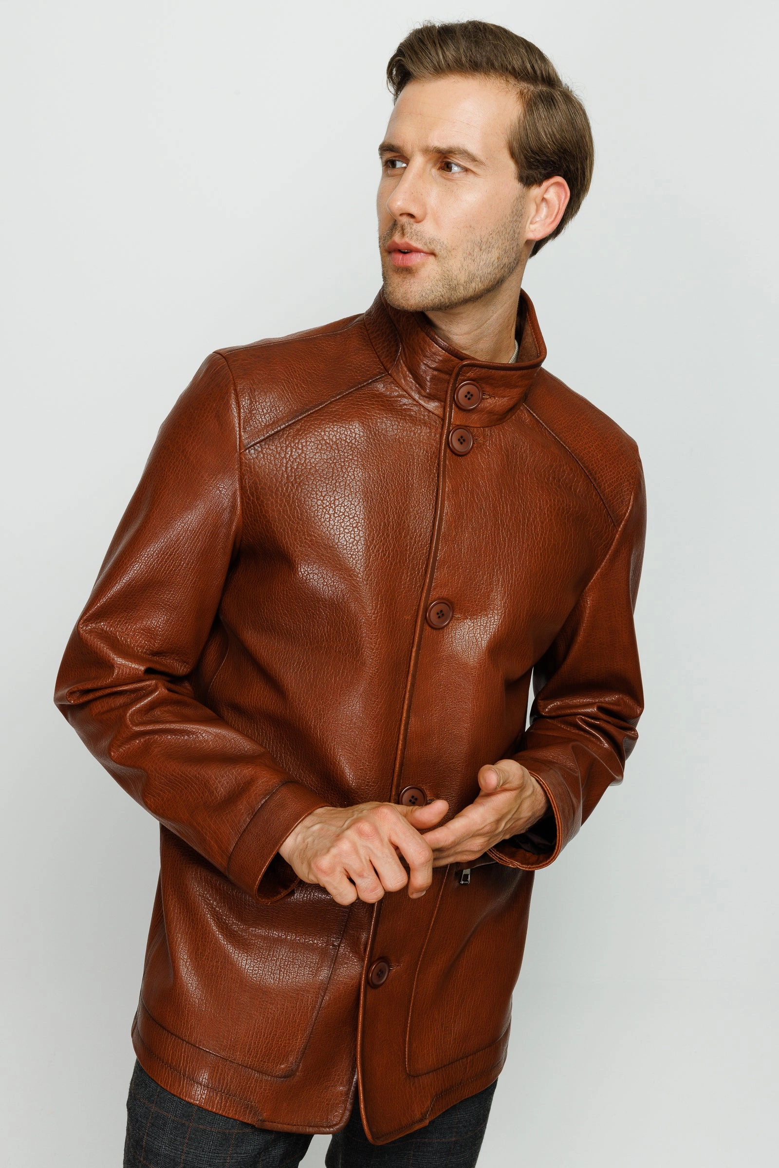 The Barclay Brown Leather Men Jacket Techwear Jackets