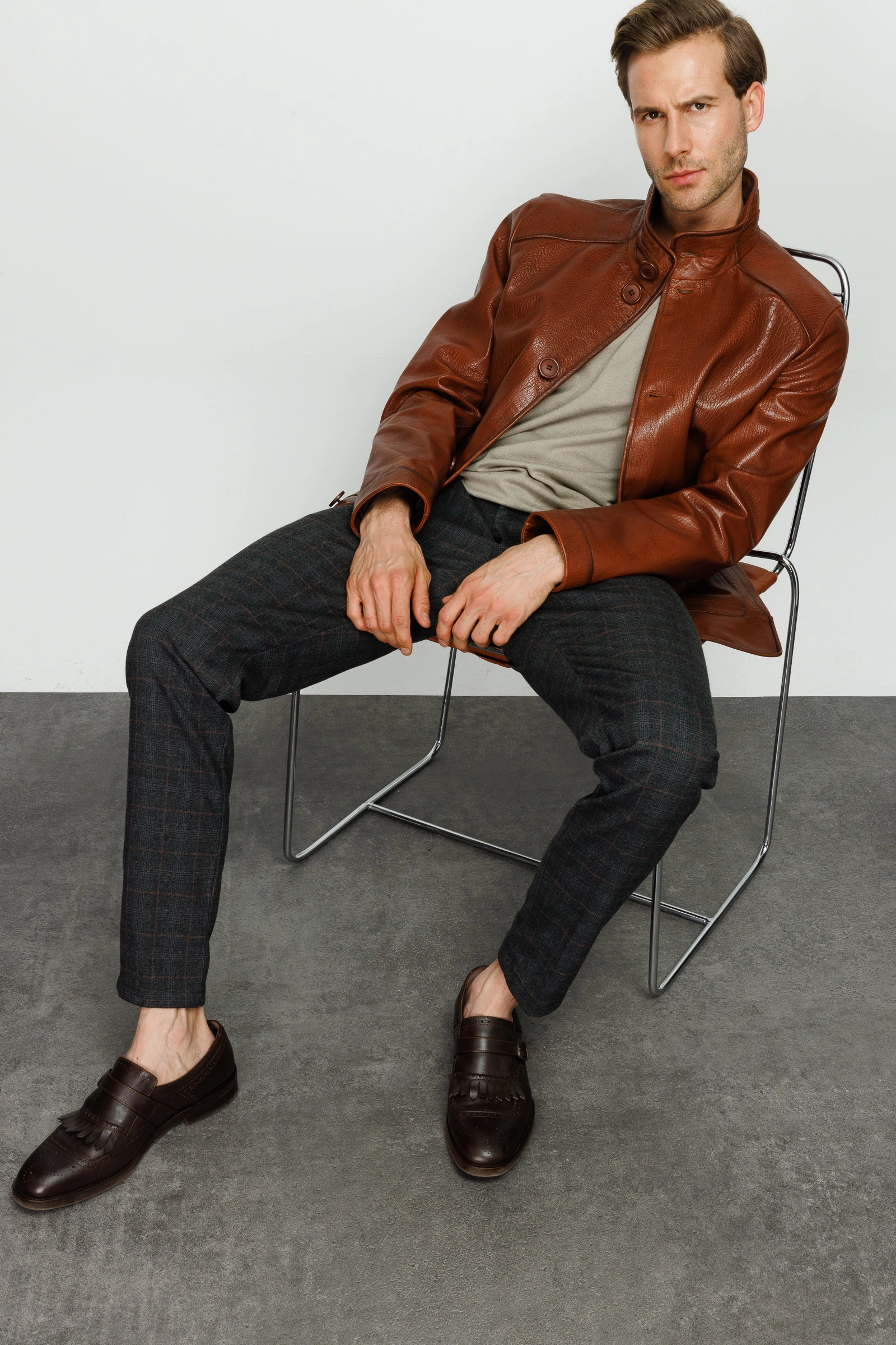 The Barclay Brown Leather Men Jacket Oshkosh Winter Jackets