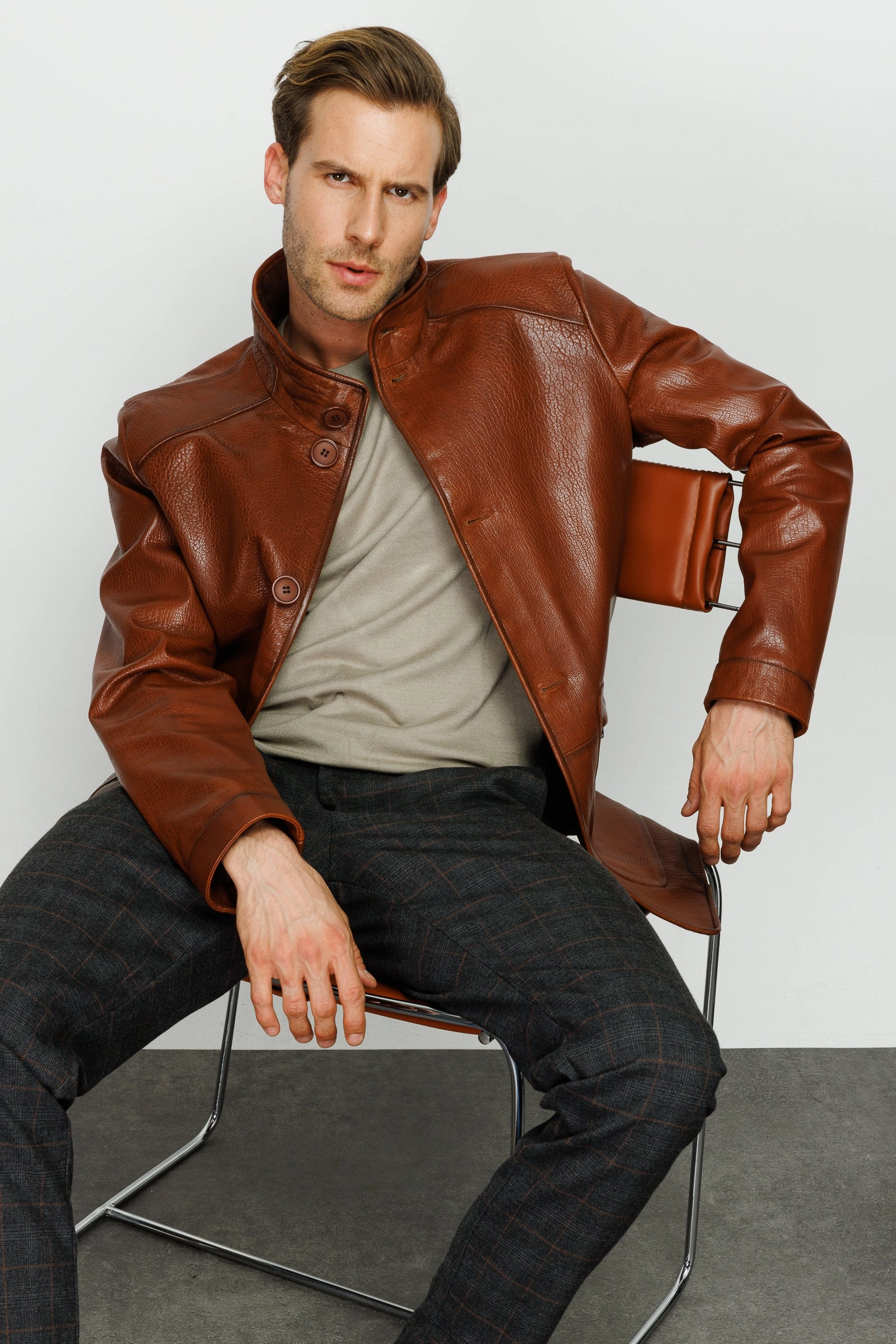 The Barclay Brown Leather Men Jacket Ostrich Jackets