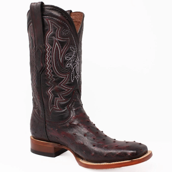 Paige Boots Men's Genuine Full Quill Ostrich Square Toe Boots Cherry Wood