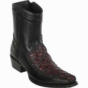 Western Work Boots Los Altos Men's Original Monster Fish Skin European Toe Short Boots - Black Cherry