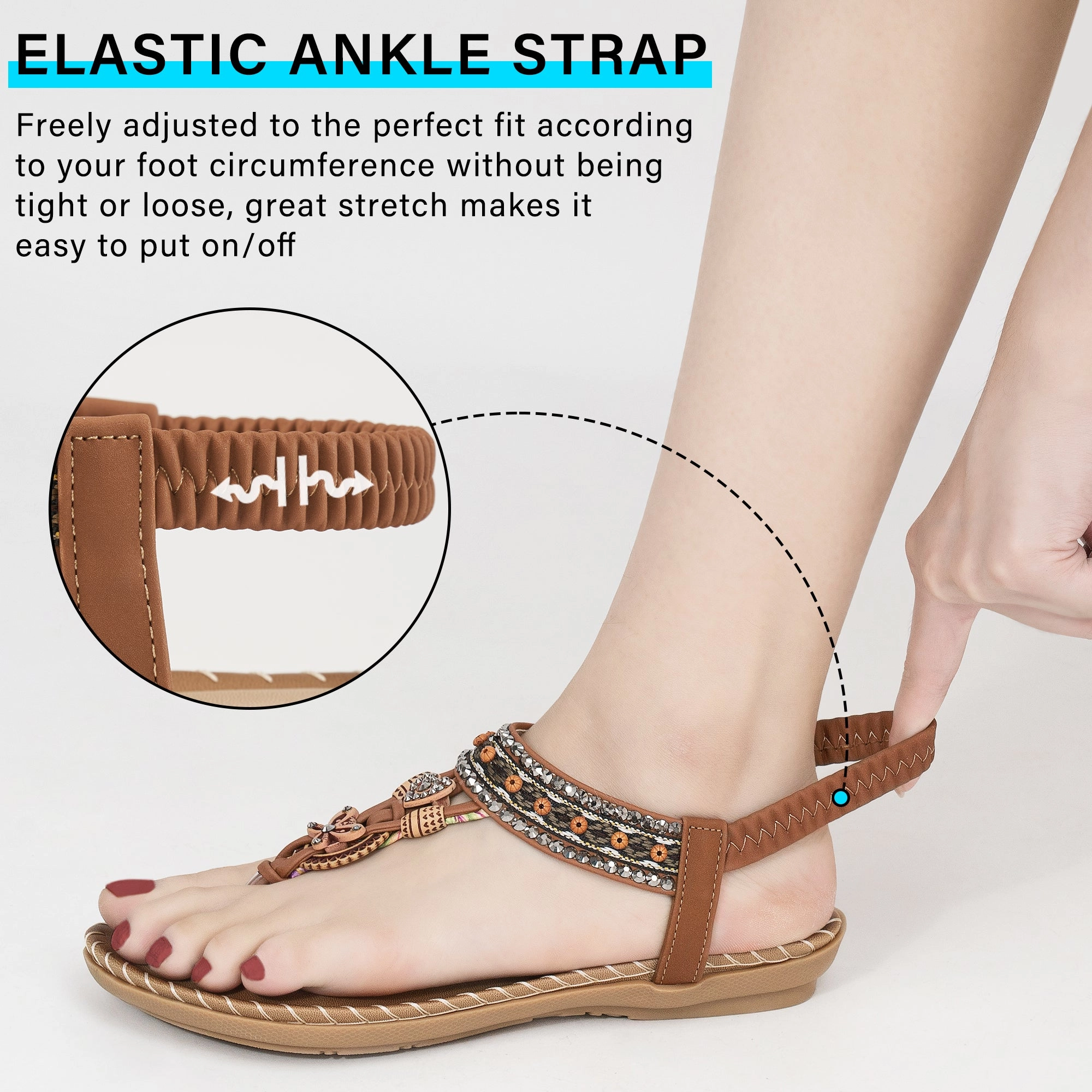 Leather Walking Sandals Ablanczoom Sandals Women: Women Flats Sandals for Dresses - Elastic Ankle Strap Flip Flops