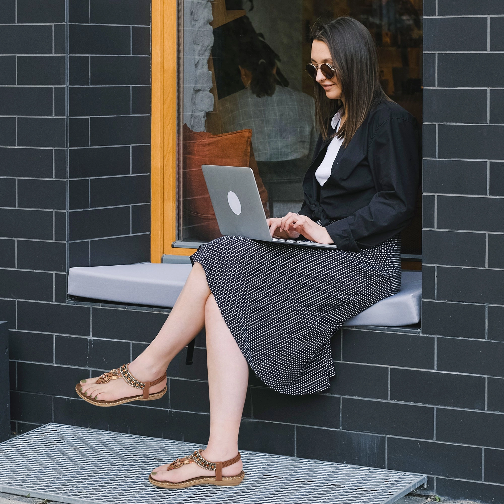 Ablanczoom Sandals Women: Women Flats Sandals for Dresses - Elastic Ankle Strap Flip Flops Boho Sandals