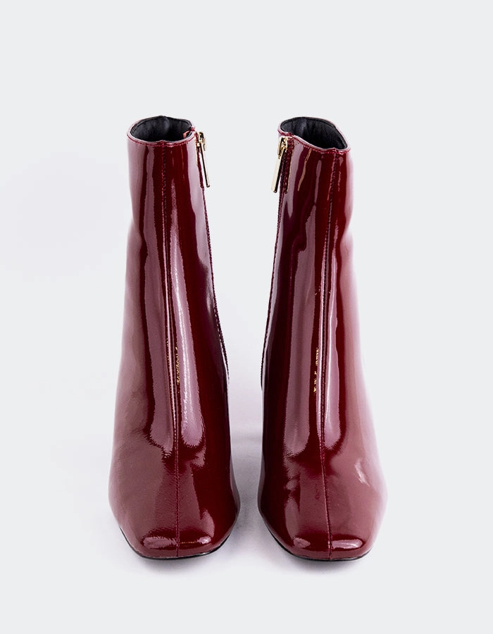 Leather Ankle Boots Low Heel Jepson Burgundy Patent