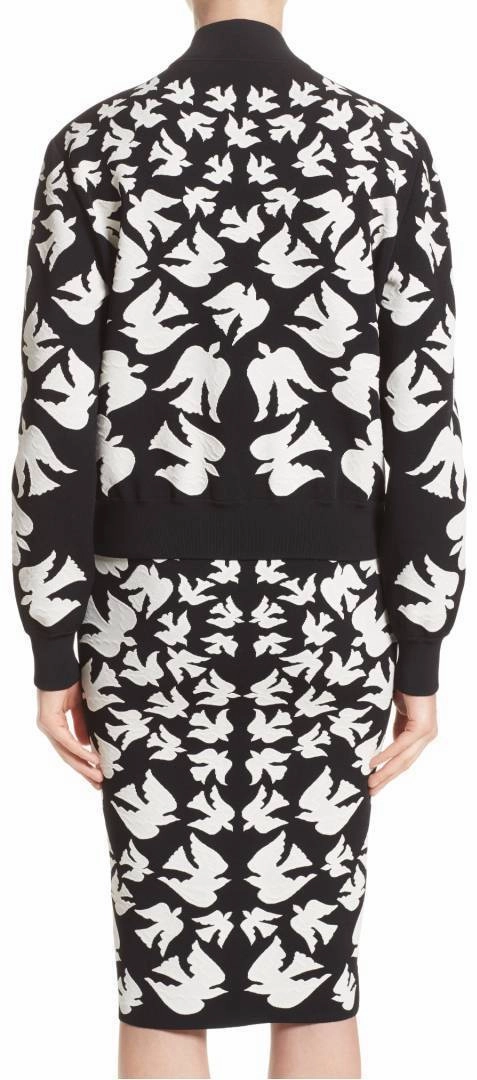 Swallow Jacquard Knit Zip Sweater & Pencil Skirt Set