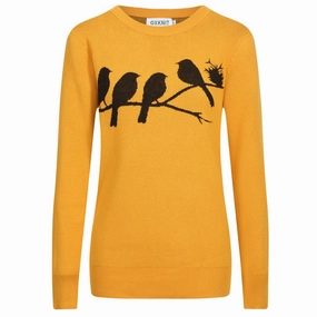 Women's retro yellow bird jacquard knitwear Merino Knitwear