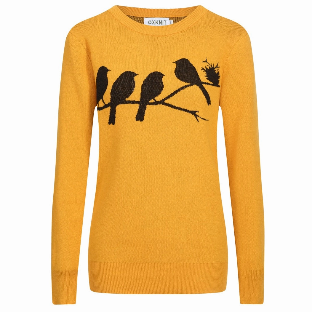 Mod Knitwear Women's retro yellow bird jacquard knitwear