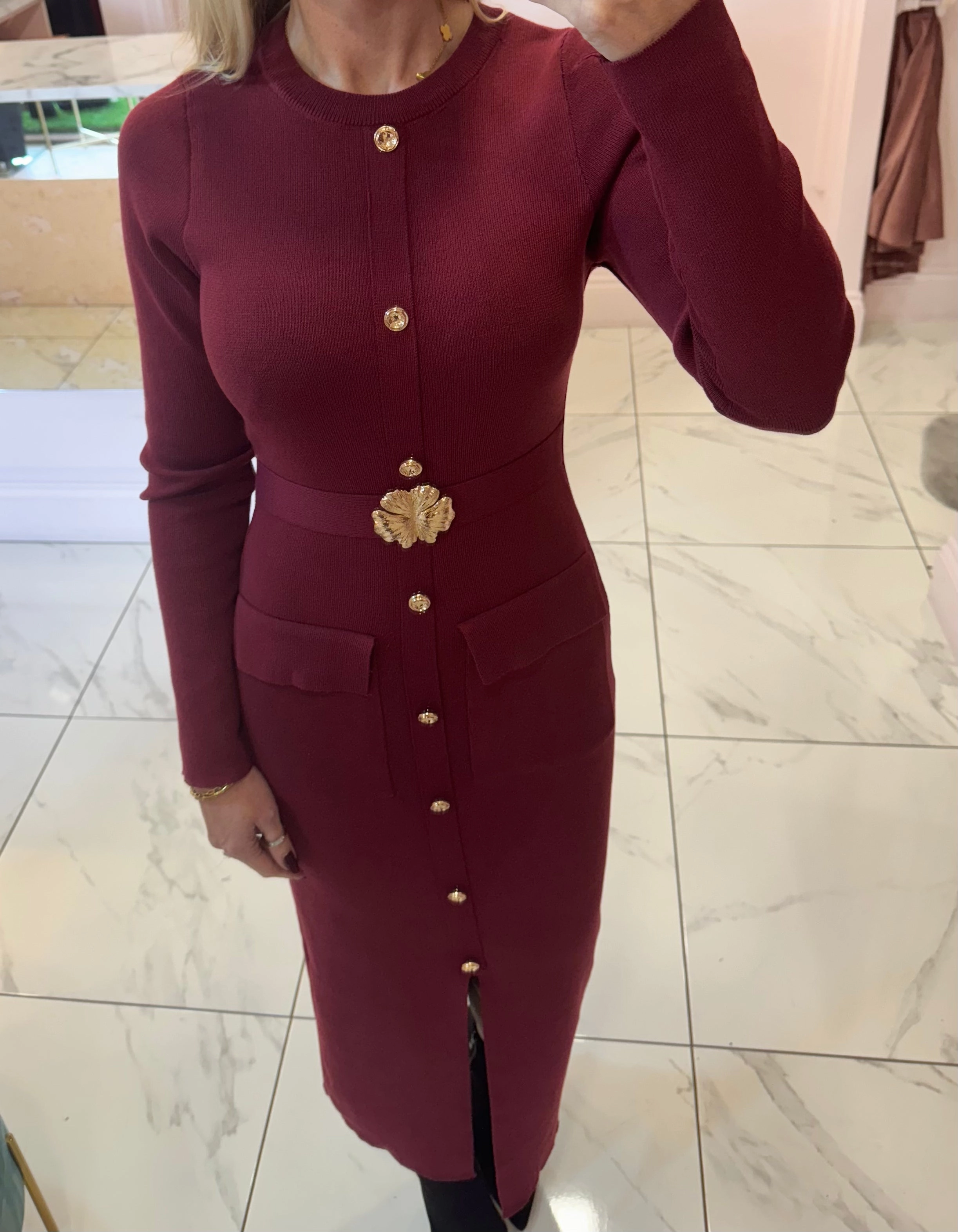 Maxine Burgundy Knit Midi Dress Zoe Midi Dress