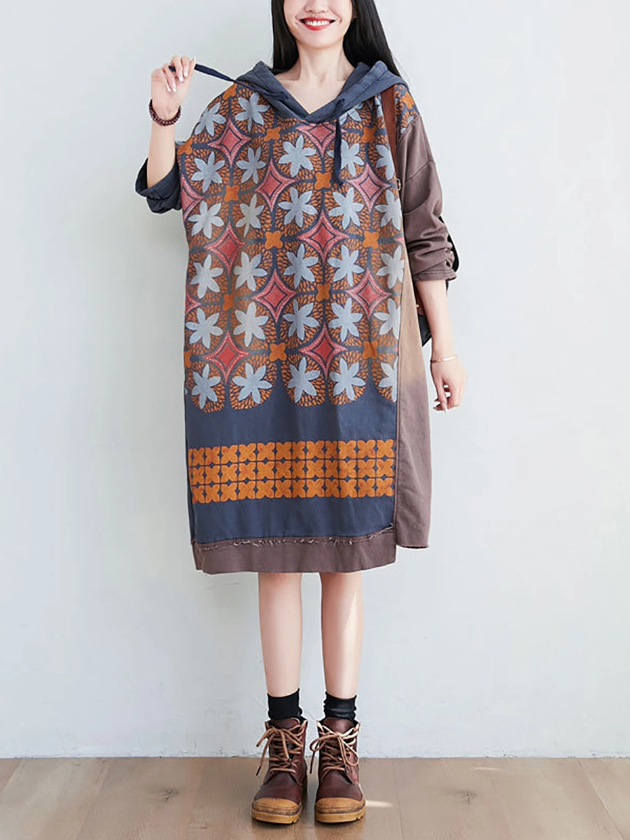 Women Artsy Flower Spliced Spring Hooded Sweatshirt KL1047 Wwe Sweatshirts