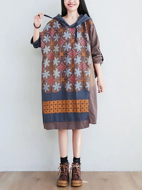 Uga Sweatshirts Women Artsy Flower Spliced Spring Hooded Sweatshirt KL1047