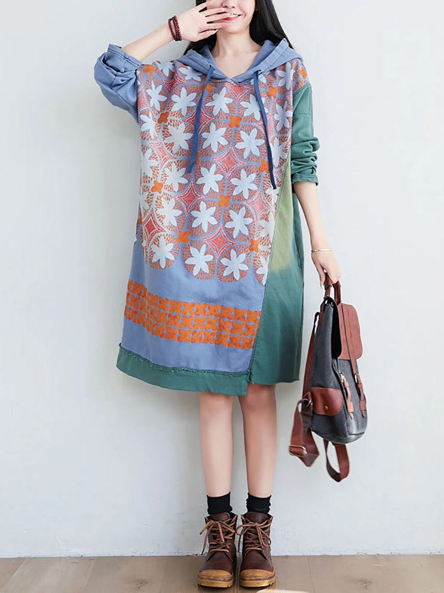 Women Artsy Flower Spliced Spring Hooded Sweatshirt KL1047 Nutcracker Sweatshirts