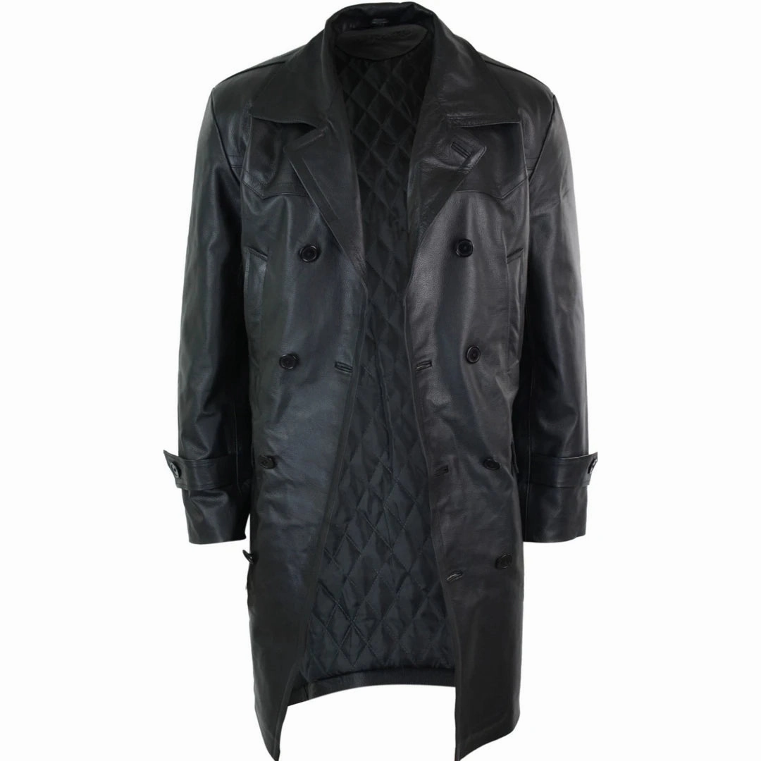 3x Plus Size Coats Men's Long 3/4 Dark Goth Punk Rock Double Breasted Leather Dr Who Jacket Uboat