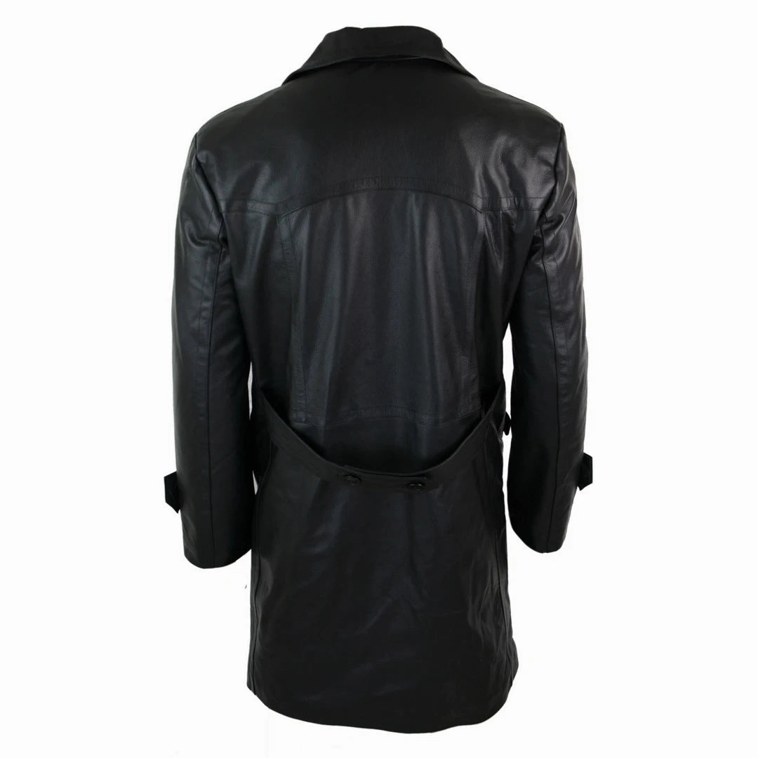 Men's Long 3/4 Dark Goth Punk Rock Double Breasted Leather Dr Who Jacket Uboat Coats With Fox Fur Hood