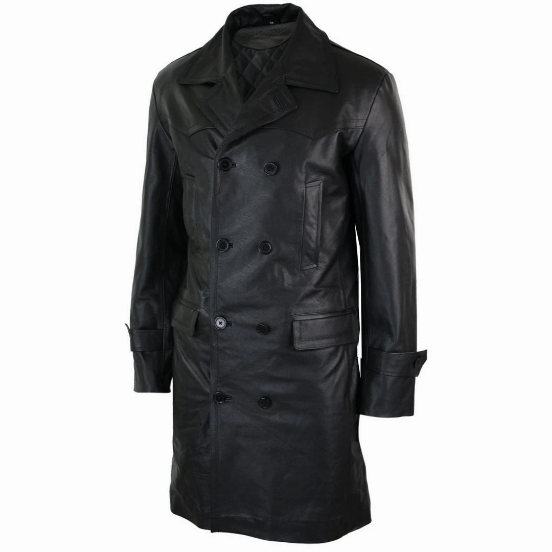 Puffer Winter Coats Men's Long 3/4 Dark Goth Punk Rock Double Breasted Leather Dr Who Jacket Uboat