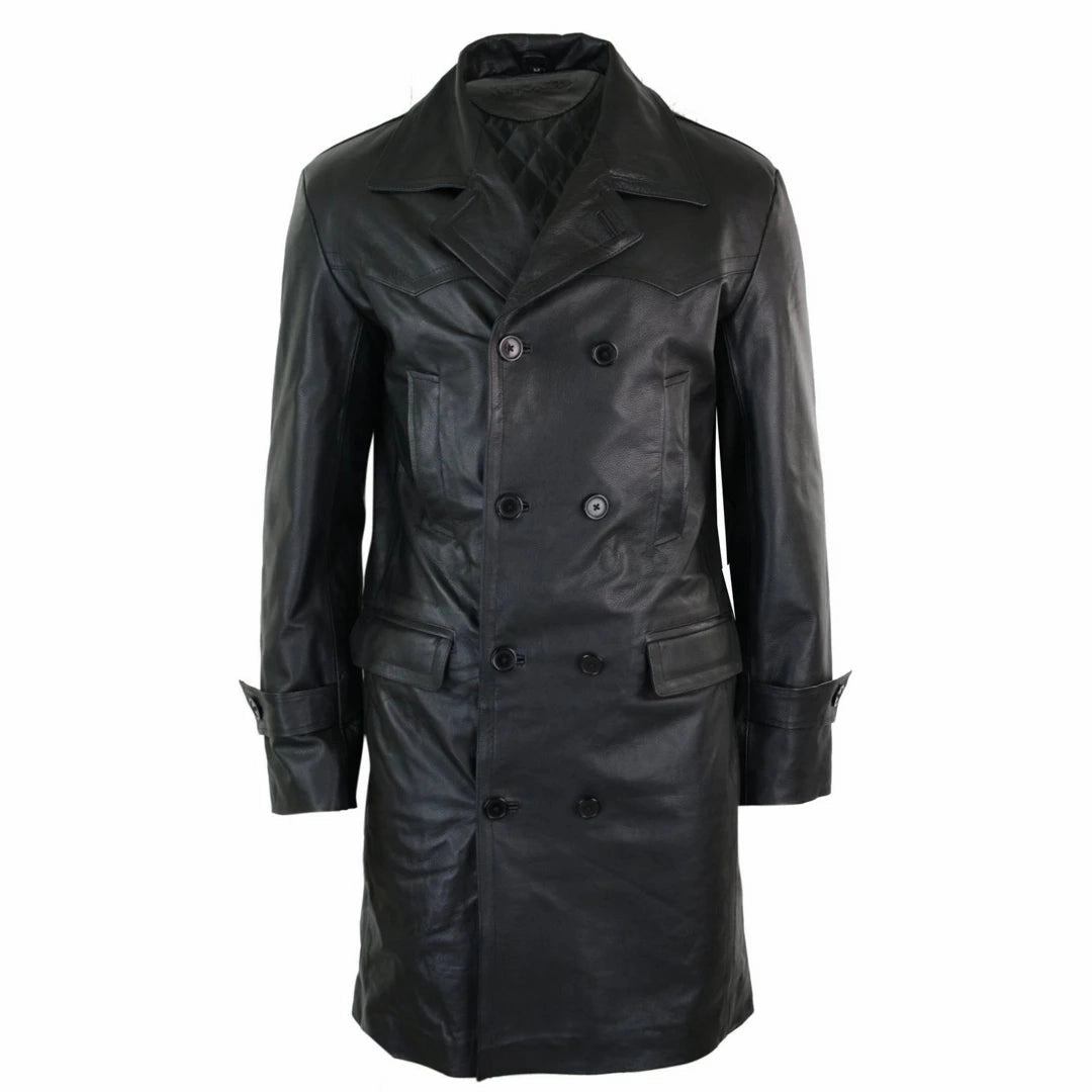 Style & Co Coats Men's Long 3/4 Dark Goth Punk Rock Double Breasted Leather Dr Who Jacket Uboat