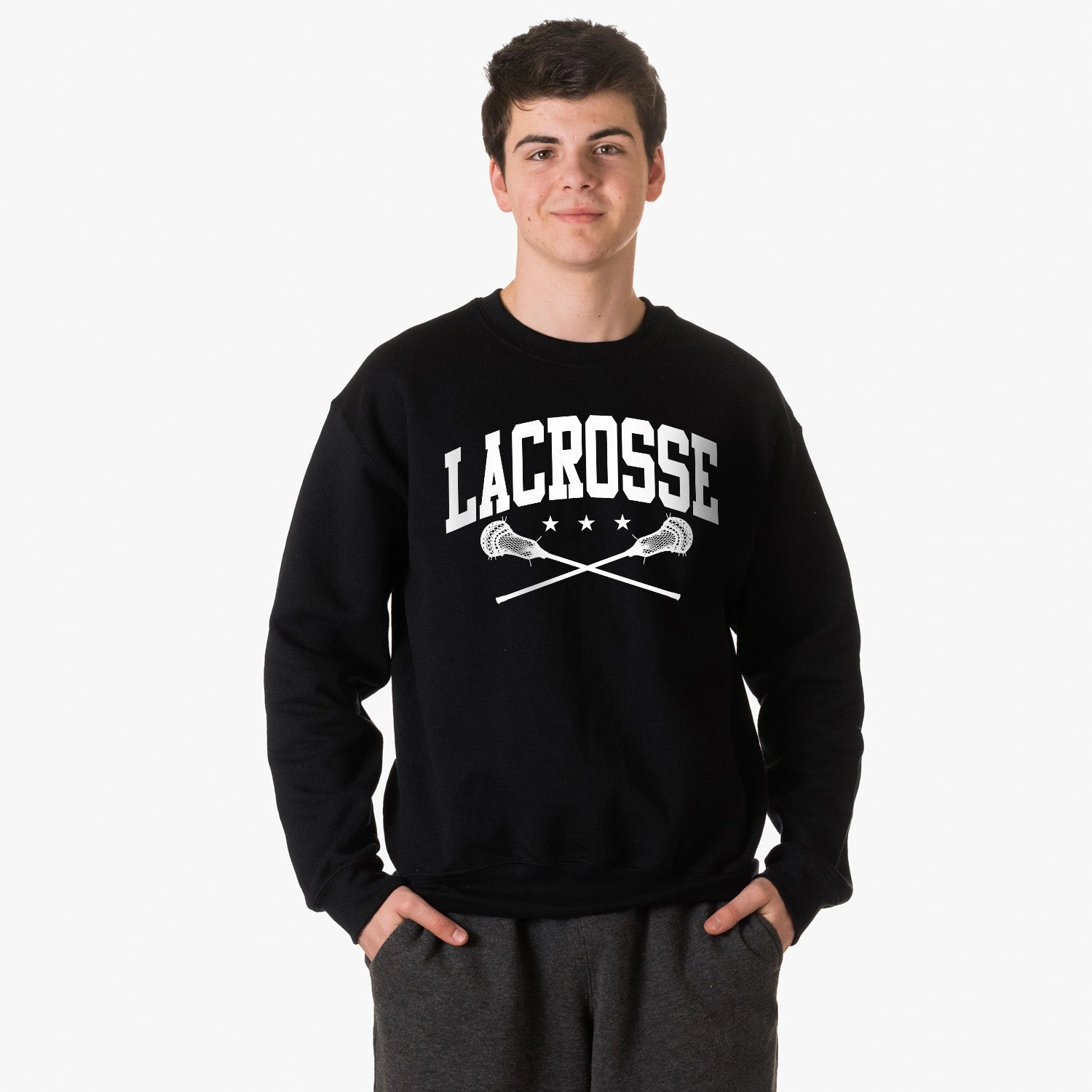 Cheap Greek Letter Sweatshirts Guys Lacrosse Crewneck Sweatshirt - Lacrosse Crossed Sticks