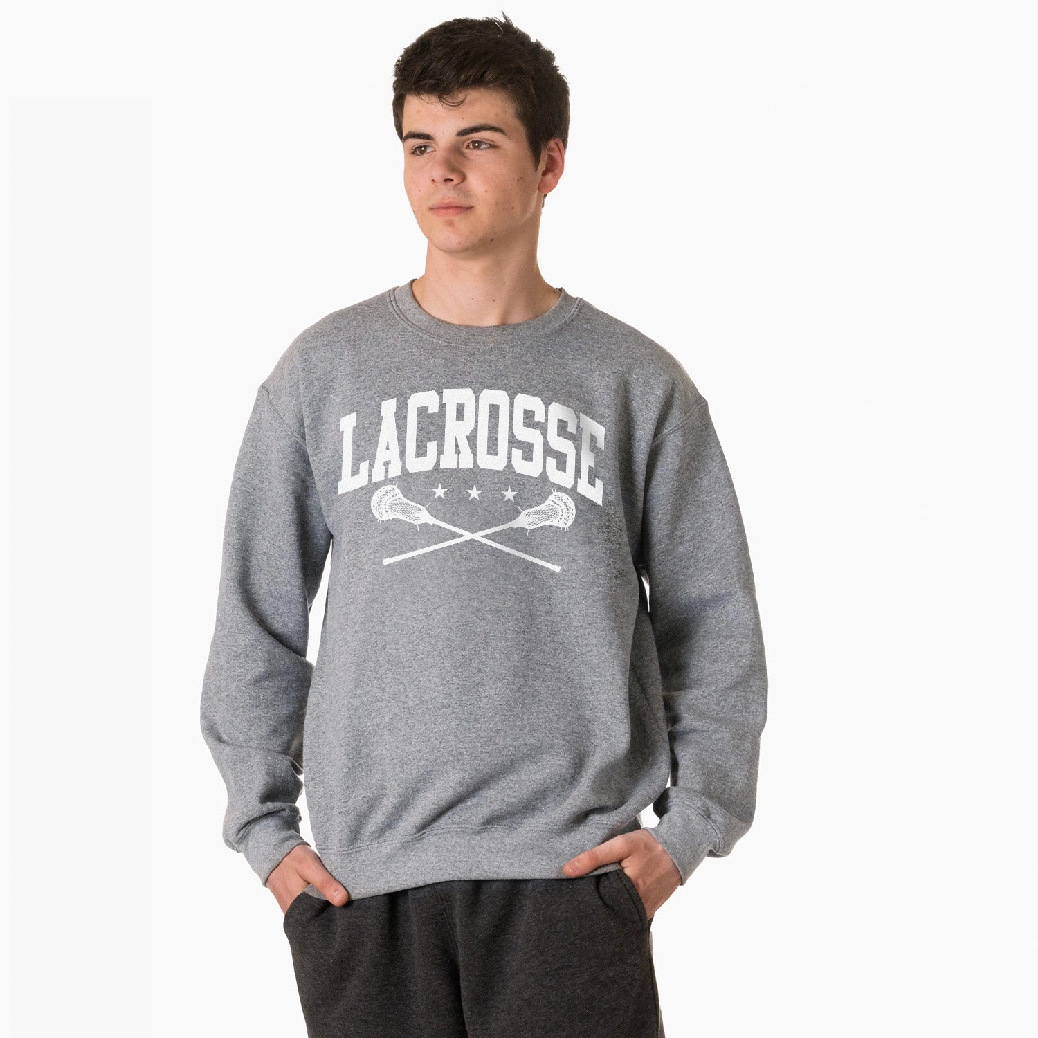 Guys Lacrosse Crewneck Sweatshirt - Lacrosse Crossed Sticks Lined Hooded Sweatshirts