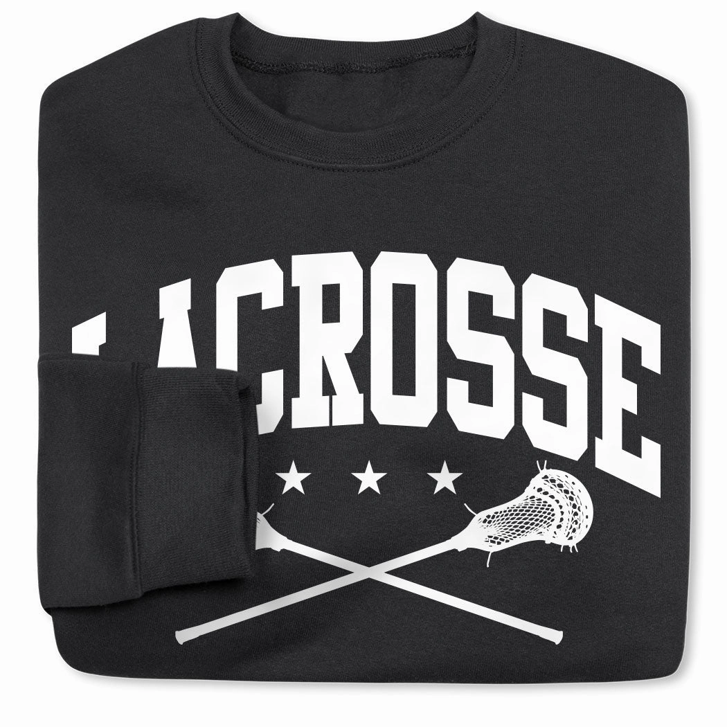 Guys Lacrosse Crewneck Sweatshirt - Lacrosse Crossed Sticks Coffee Bar Sweatshirts