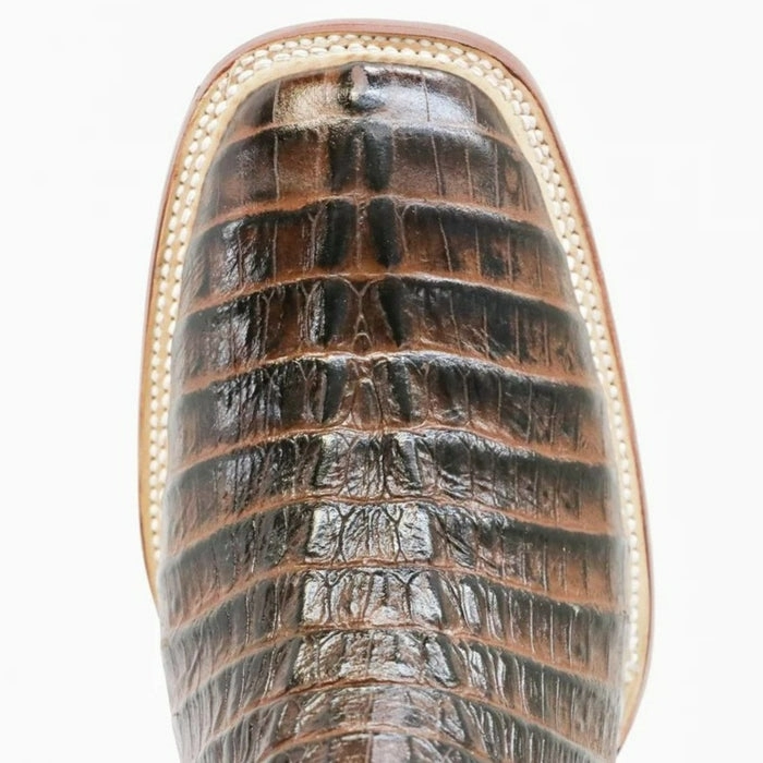 Cowboy Roper Boots Tanner Mark Men's Beau Python Print Square Toe Boots Brown