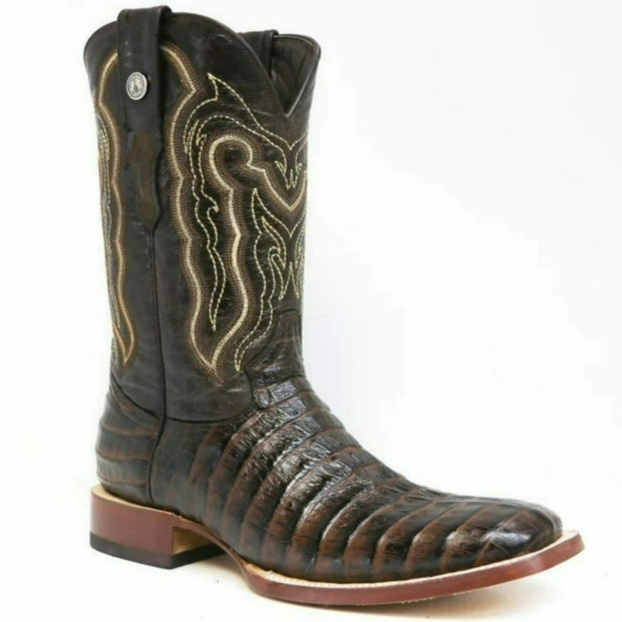 Tanner Mark Men's Beau Python Print Square Toe Boots Brown Boots For Plantar Fasciitis