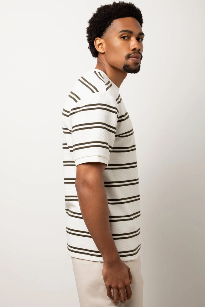 Textured Stripe Short Sleeve T-Shirt White Casa T Shirts