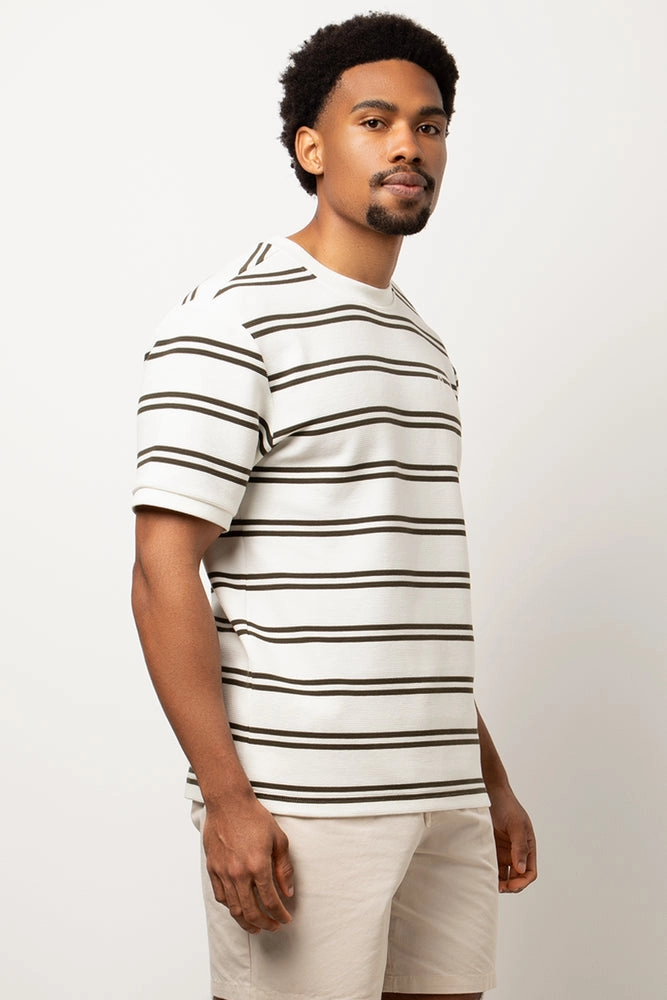 Loose Fitting T Shirts Textured Stripe Short Sleeve T-Shirt White