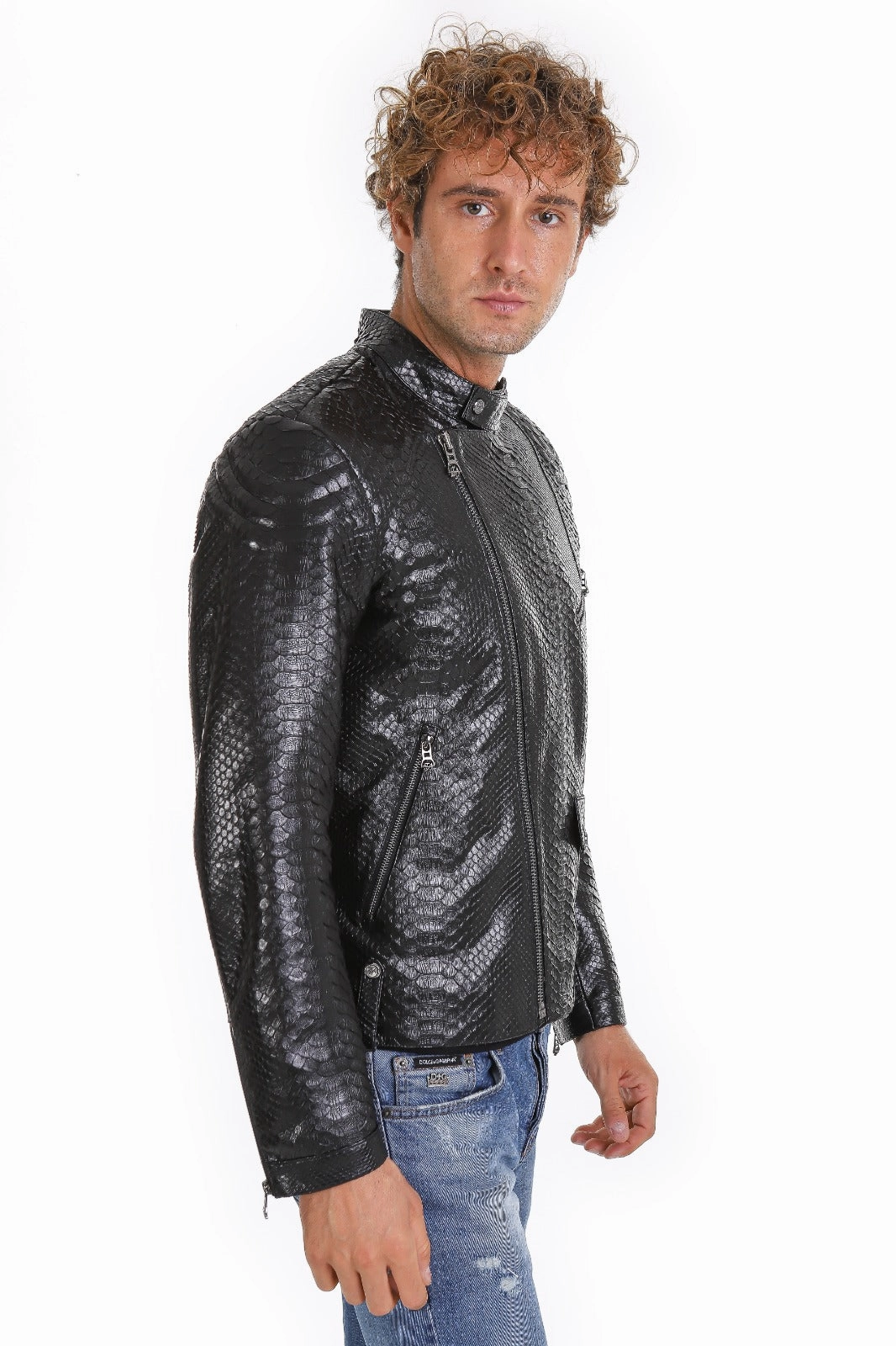 The Aristes Pythn Black Leather Men Jacket Jackets 3xlt
