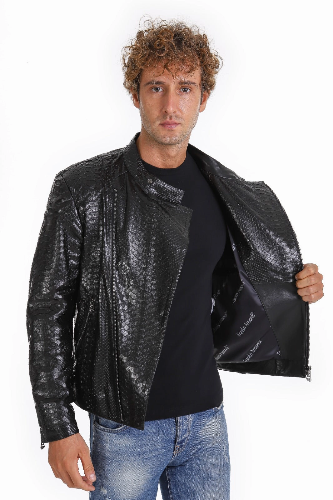 Fort Mill Jackets The Aristes Pythn Black Leather Men Jacket