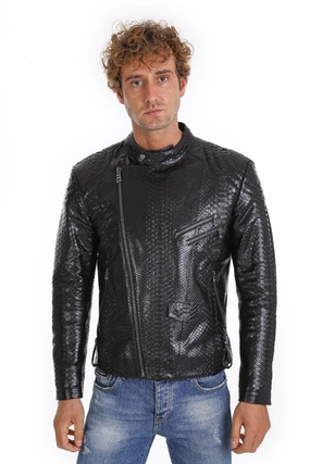 The Aristes Pythn Black Leather Men Jacket Best Synthetic Insulation For Jackets