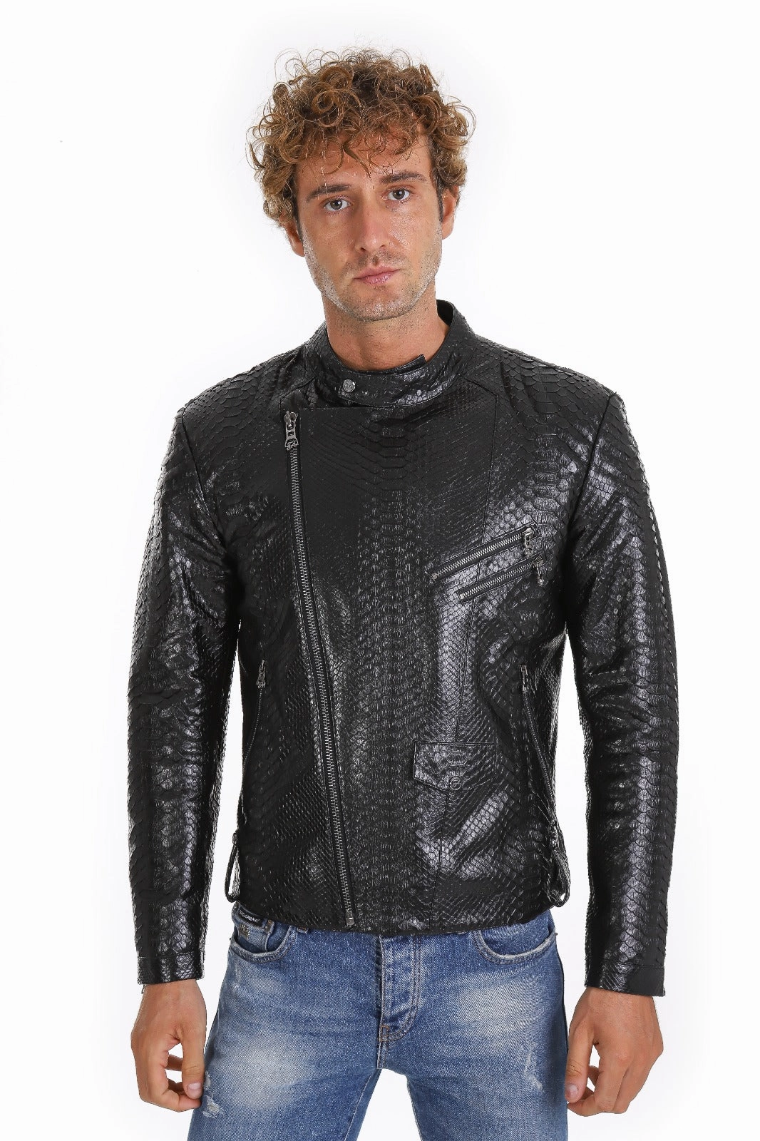 Dressy Evening Jackets The Aristes Pythn Black Leather Men Jacket