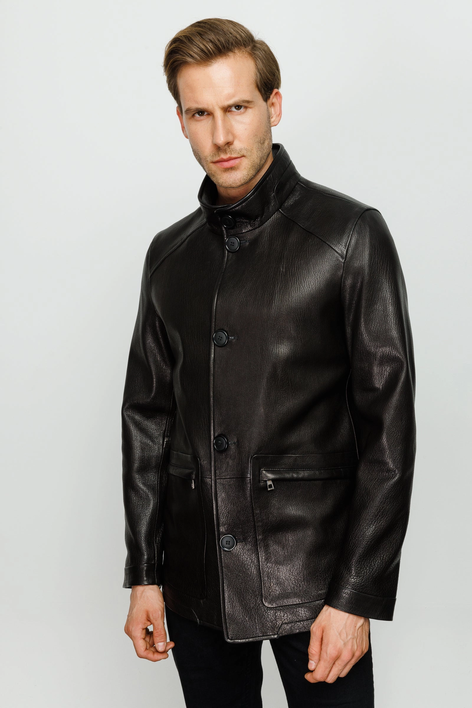 Linen Jackets Casual The Barclay Black Leather Men Jacket