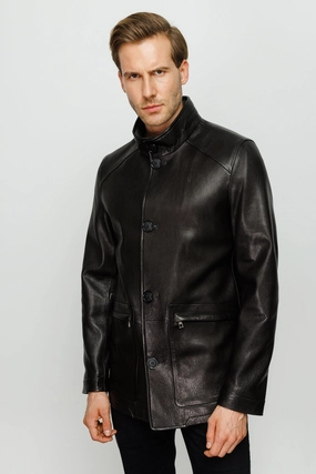 The Barclay Black Leather Men Jacket Misty Mountain Rain Jackets