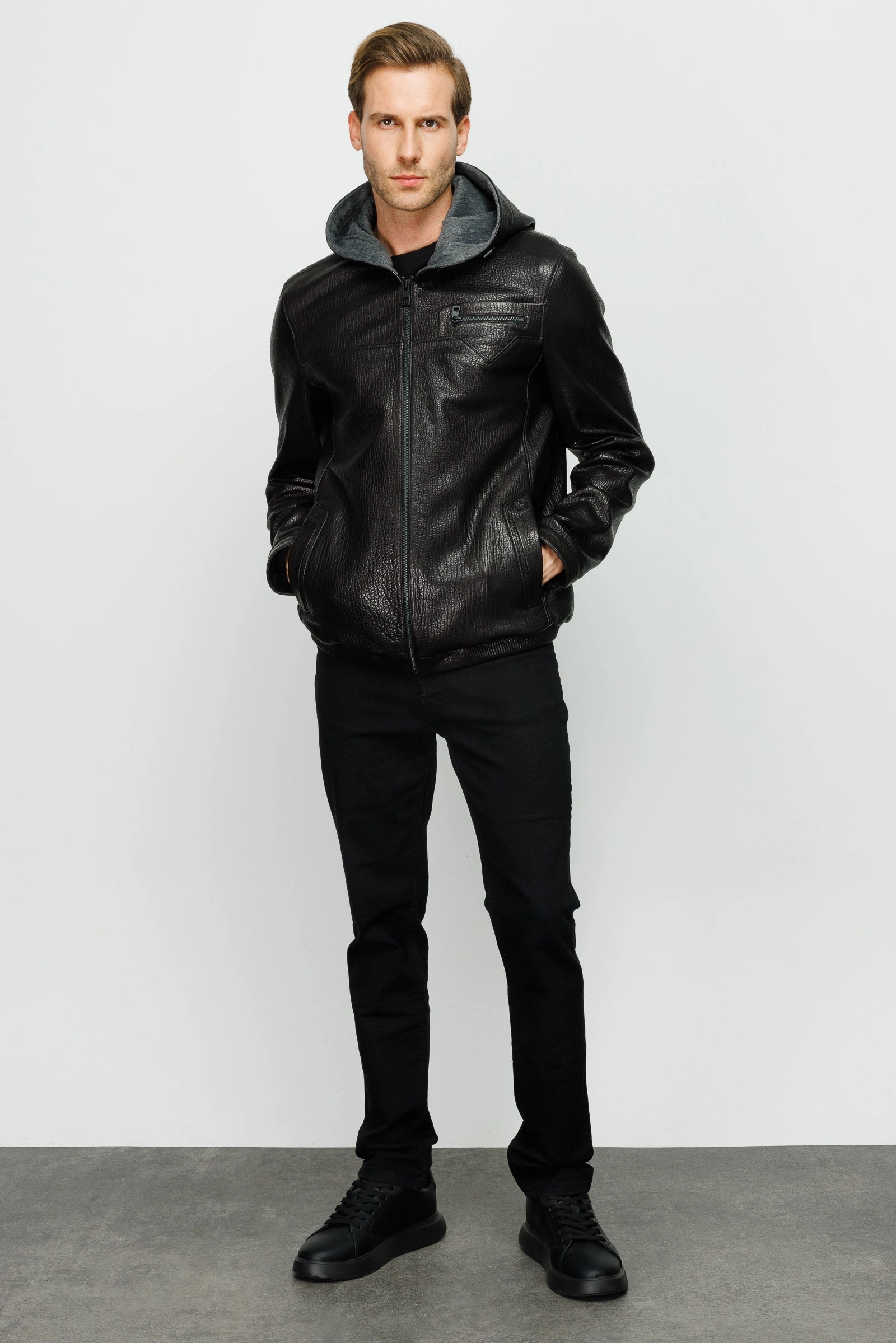 Huckberry Waxed Jackets The Byron Ribi Black Leather Men Jacket