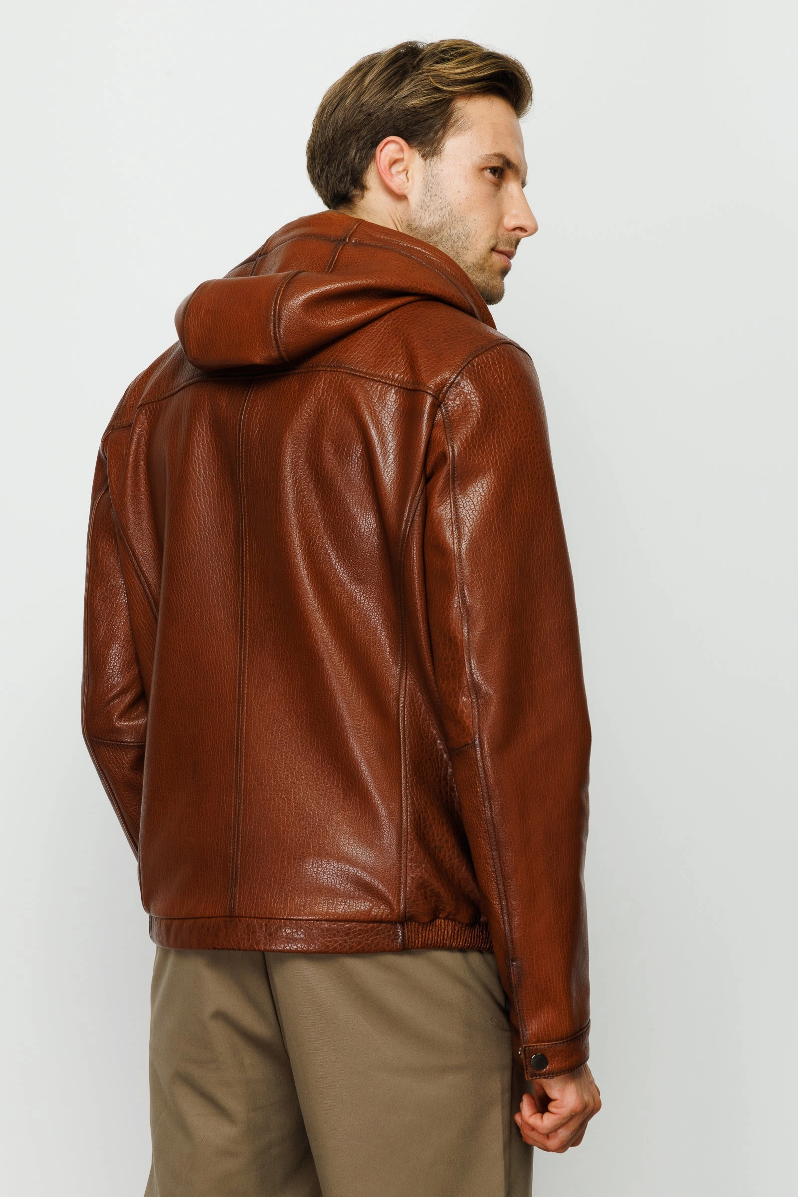 Tidewe Jackets The Byron Ribi Brown Leather Men Jacket