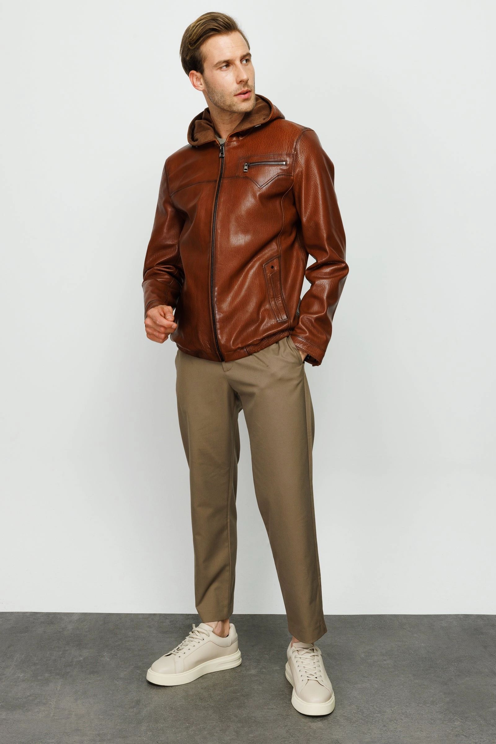 The Byron Ribi Brown Leather Men Jacket Heated Jackets Safe
