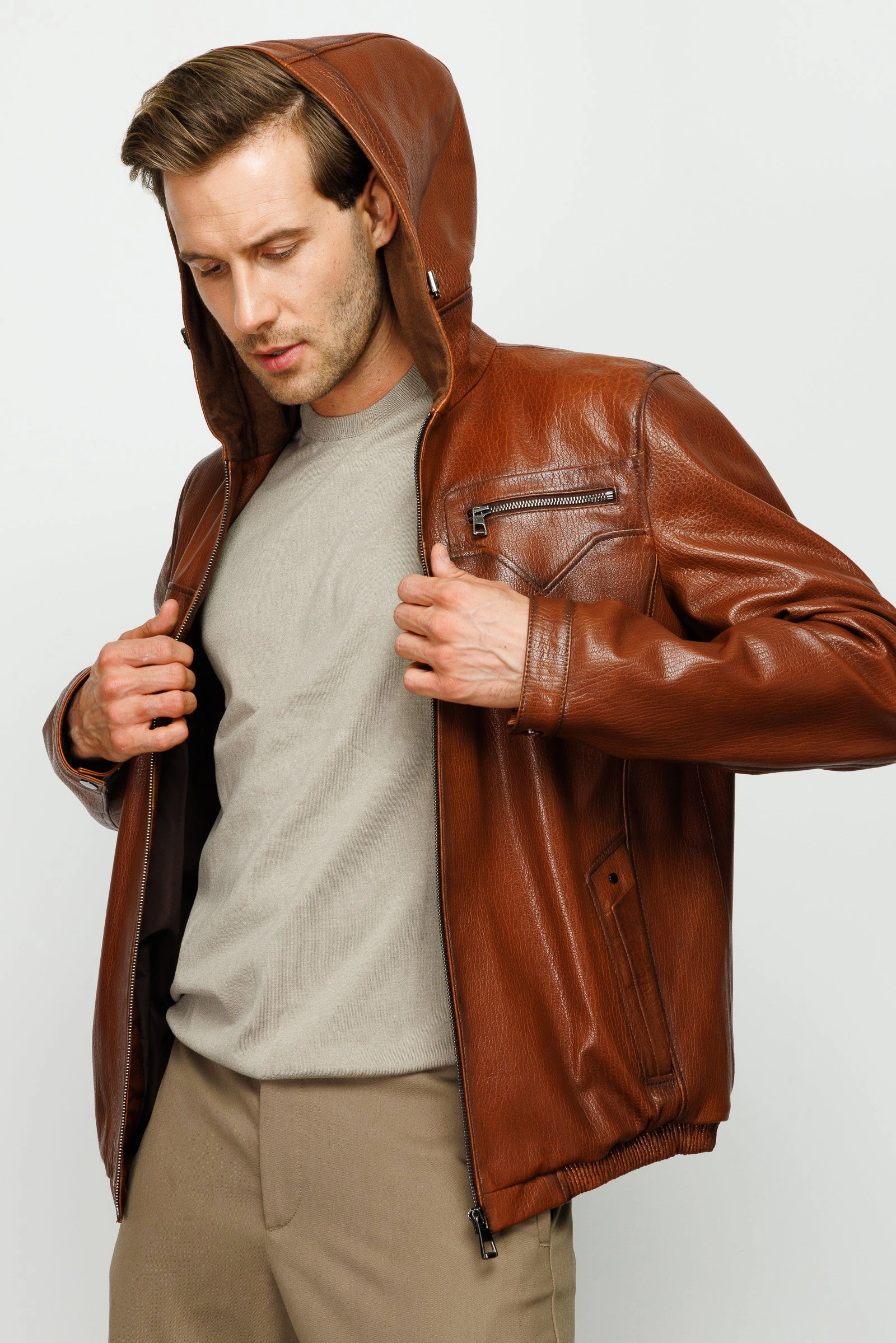 The Byron Ribi Brown Leather Men Jacket Homecoming Jackets