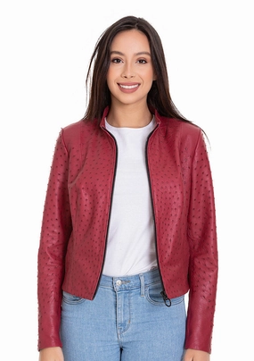 The Comly Burgundy  Ostrich Leather Women Jacket Fr Work Jackets