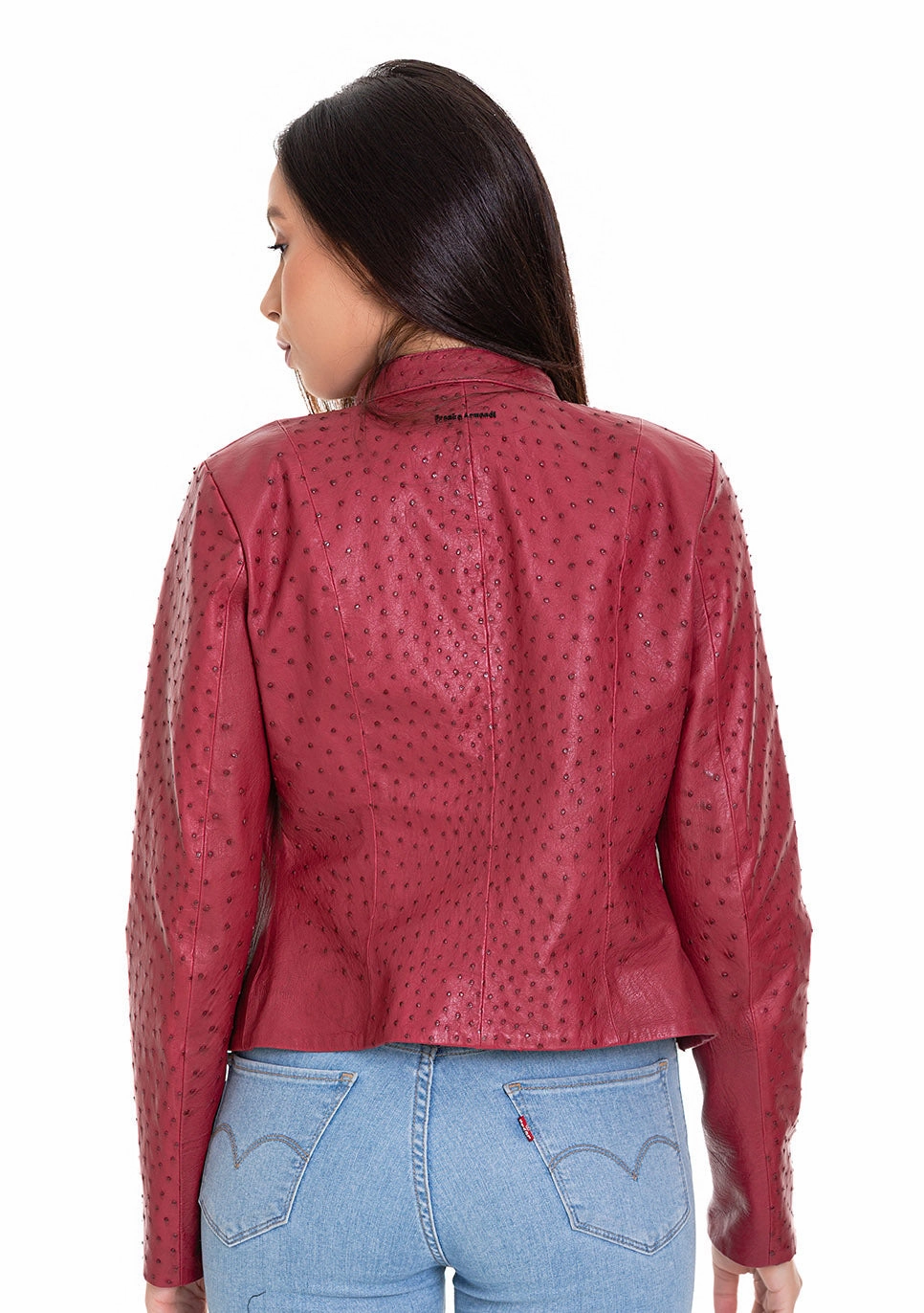 The Comly Burgundy  Ostrich Leather Women Jacket Winter Jackets With Hood