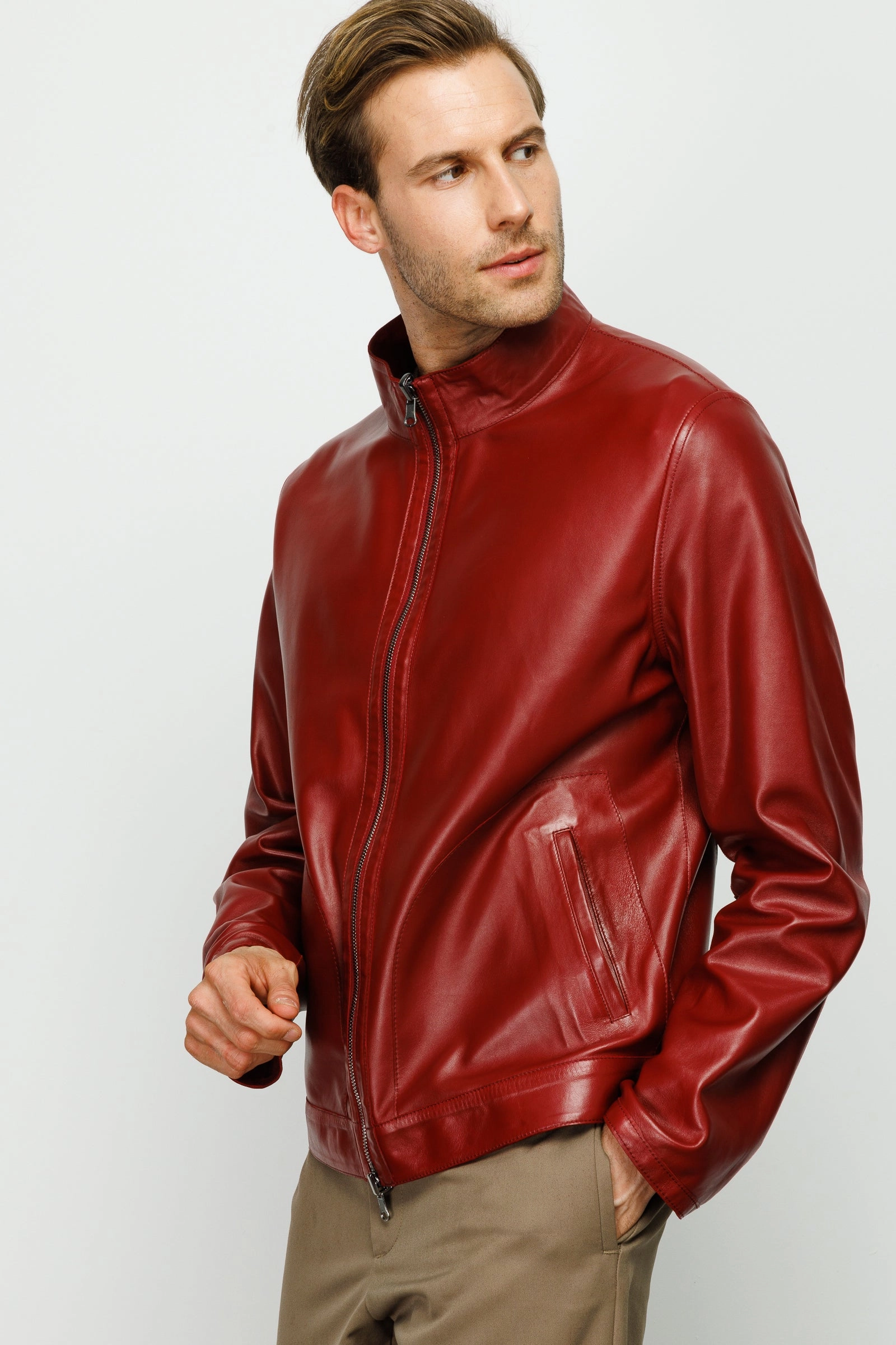 The Del Rio Burgundy Leather Men Jacket High End Ski Jackets
